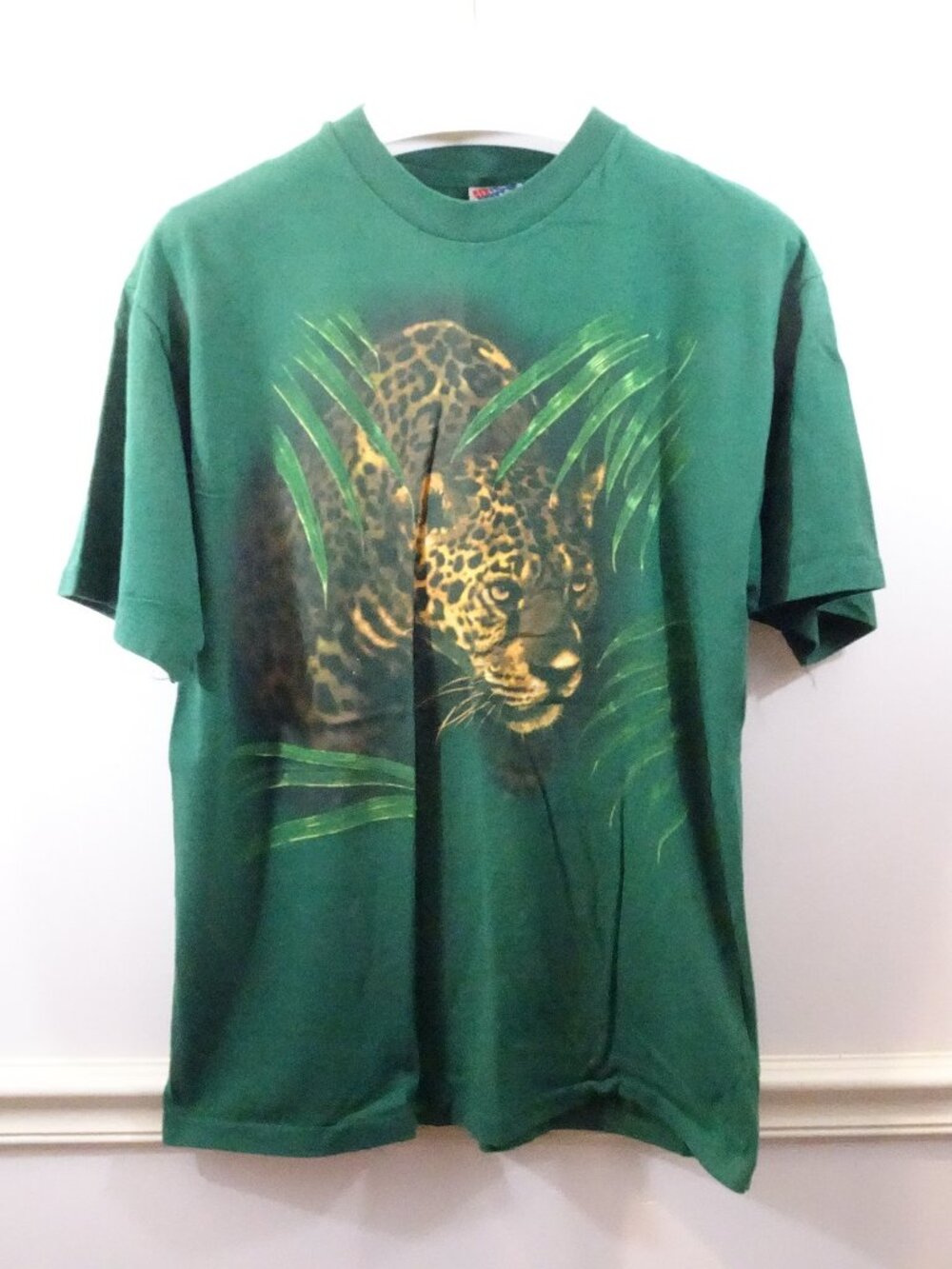 Hanes Beefy T Mens L Vtg Jaguar T-Shirt Green Single Stitch 1995